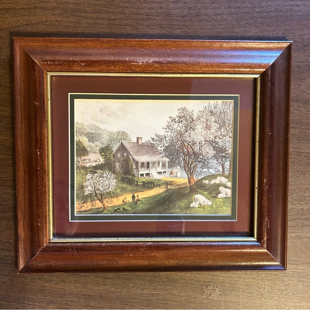 Vintage Lot Of 2 Wood Framed Currier and Ives American Homestead Prints Rustic - Picture 5 of 9
